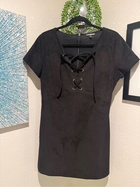 Express Black Lace-Up Suede Mini Dress